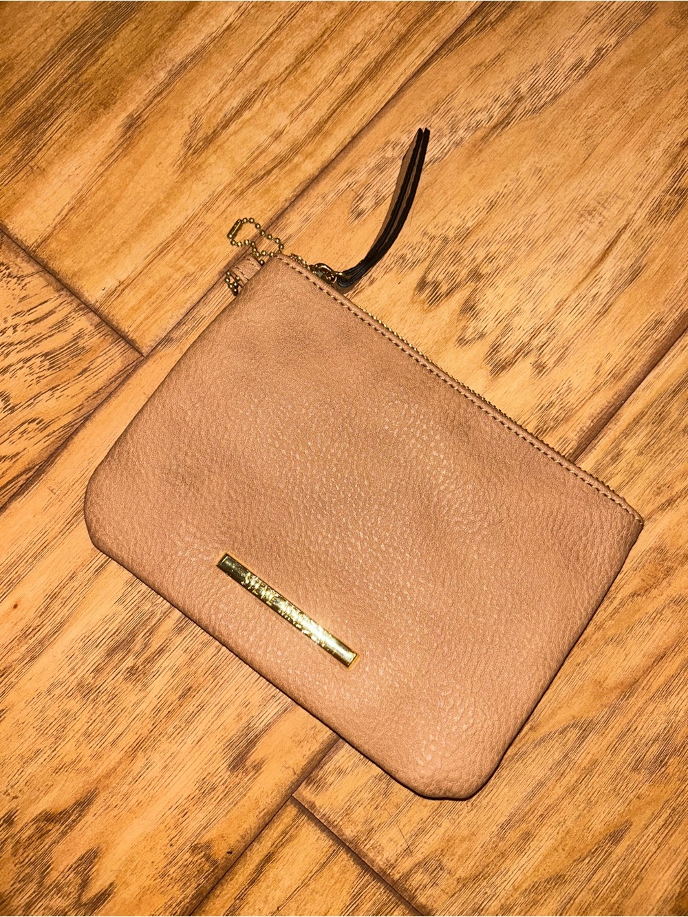 Steve Madden Nude/Tan Zip Wristlet with Gold Bar